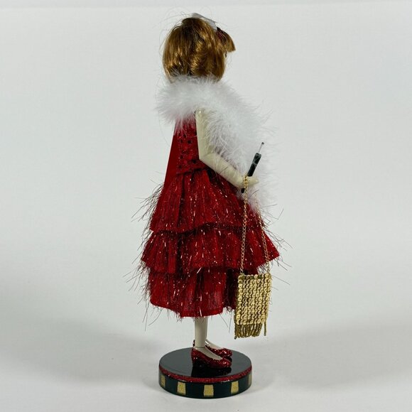 Nutcracker Village Flapper Figurine Red Dress Faux Fur Shawl Vintage - Picture 5 of 15